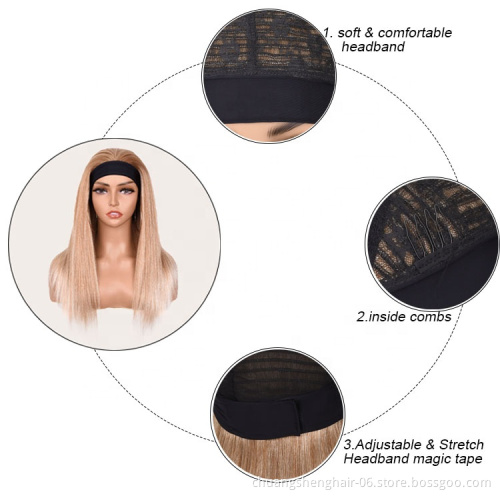 Whosesale products cheap straight headband wig for black women no glue long straingt synthetic fiber toupee(20 inches)
